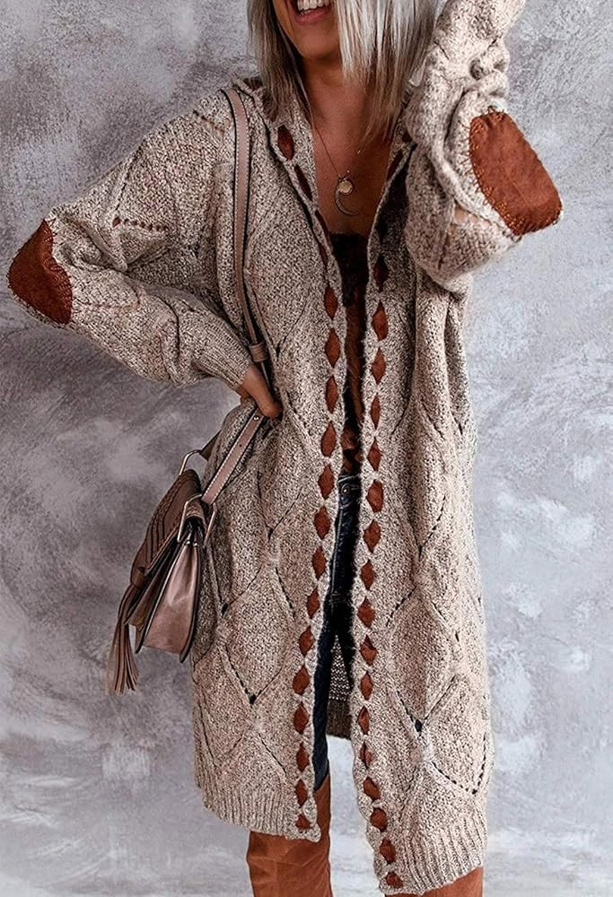 TEWWEY Women Chunky Hooded Cardigan Sweater Oversized Cable Knitted Open Front Long Sleeve Coat Casu | Amazon (US)