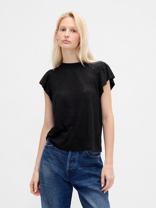Linen-Blend Flutter-Sleeve T-Shirt | Gap (US)