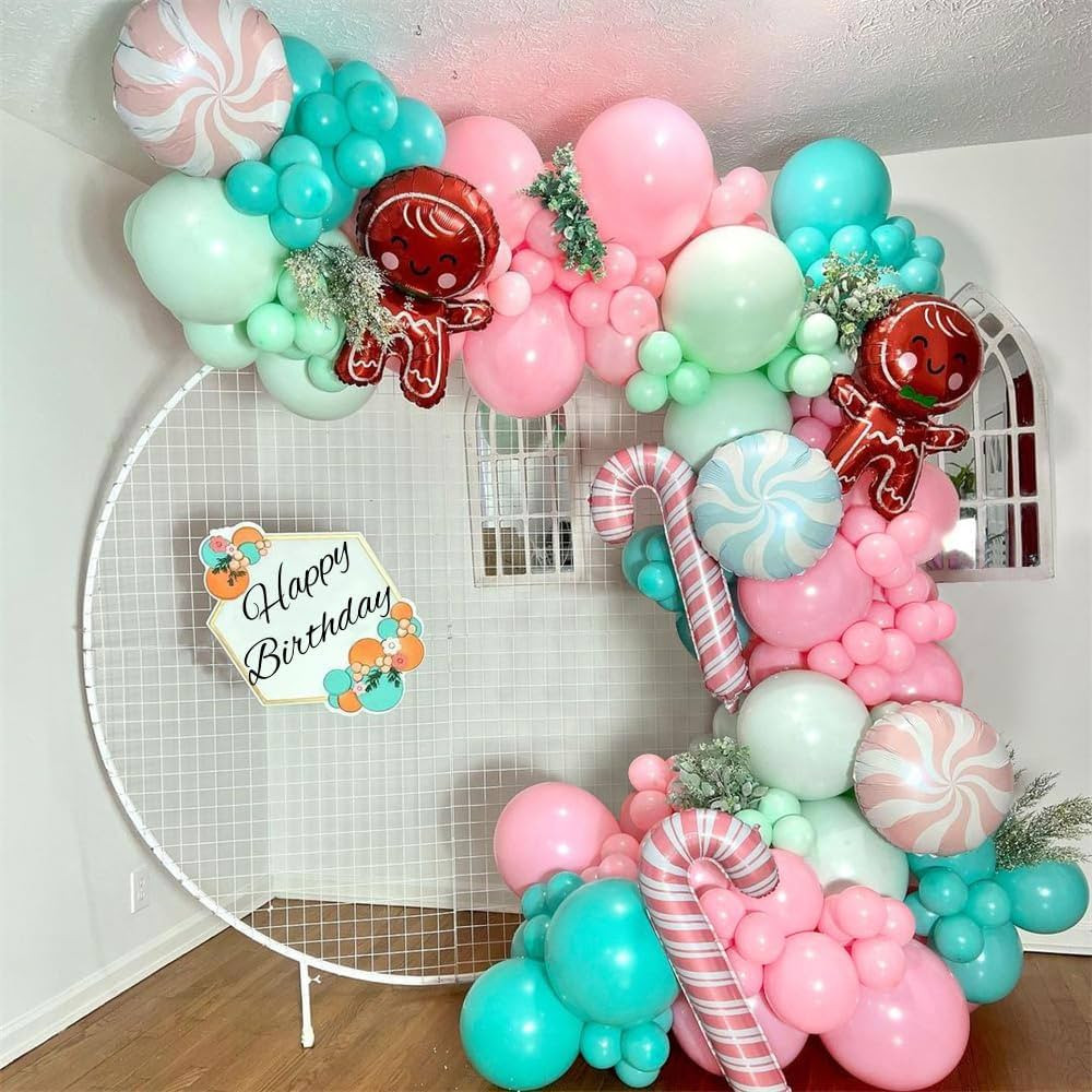 Christmas Pastel Balloon Garland Arch Kit, 137PCS Gingerbread Man Pink Blue Green Balloons with C... | Amazon (US)