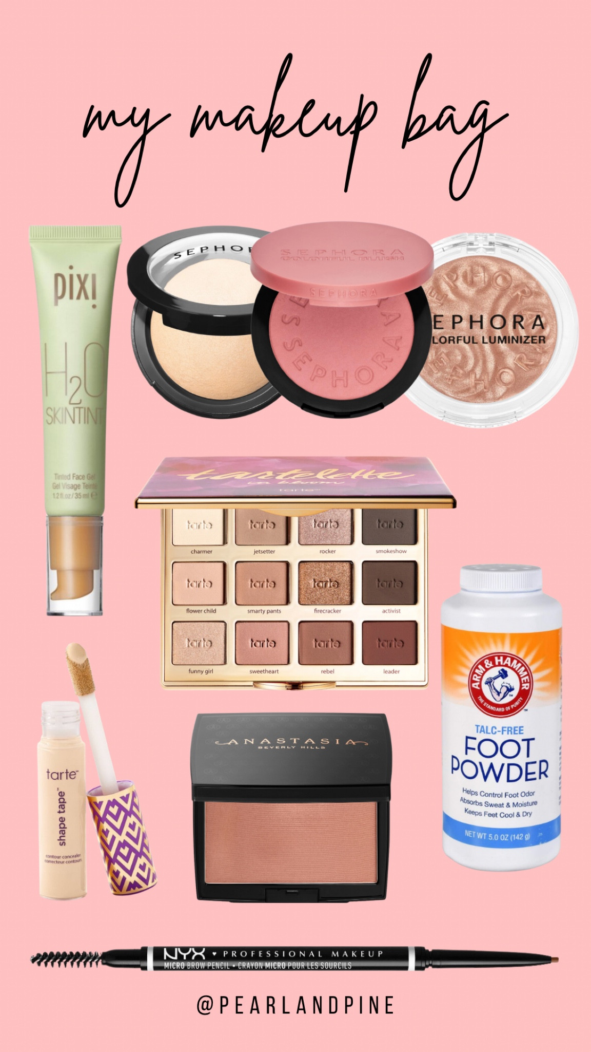 My makeup bag essentials right now—yes, that foot powder doubles as my setting powder! 

#LTKFindsUnder50 #LTKStyleTip #LTKBeauty