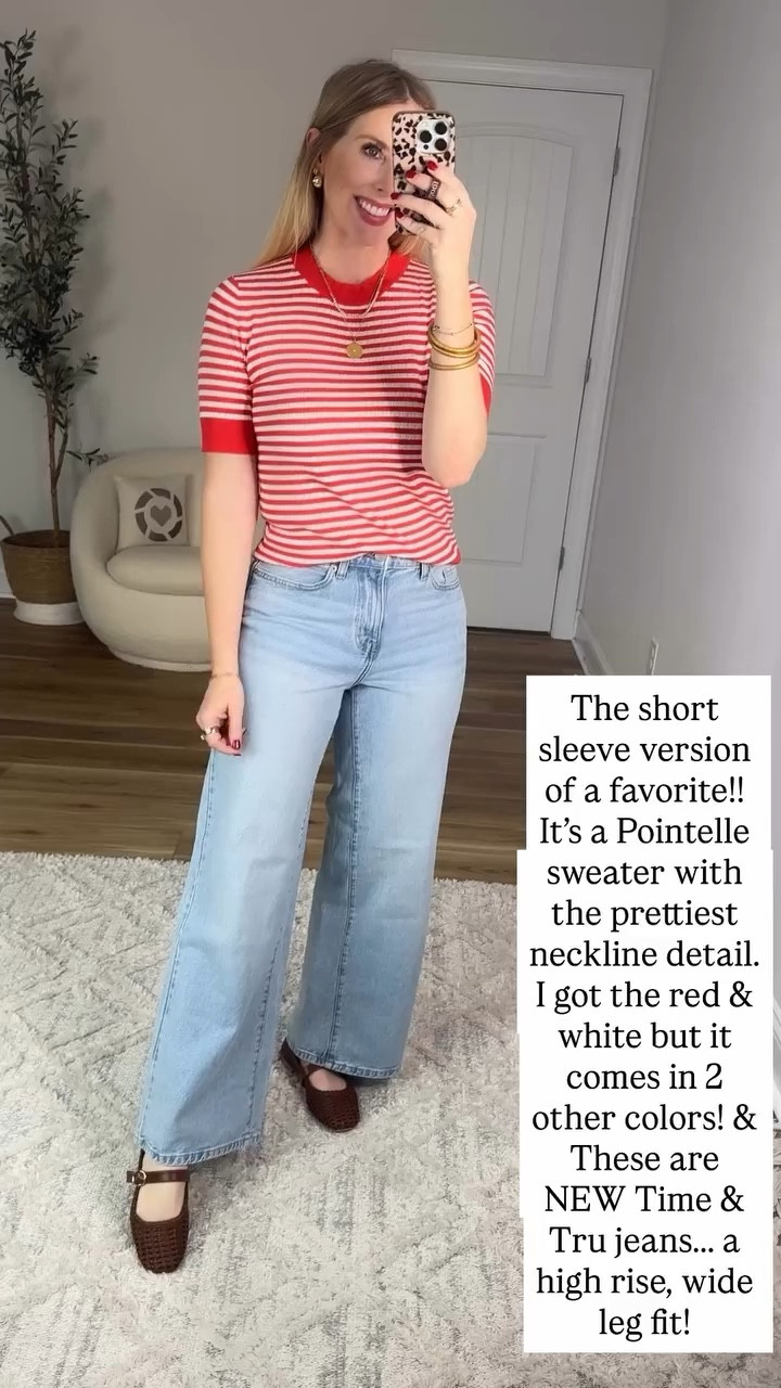 Walmart outfit idea, short sleeve Pointelle sweater 

#LTKootd