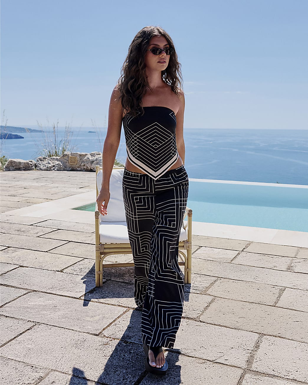 Black Geometric Print Trousers | River Island UK & IE