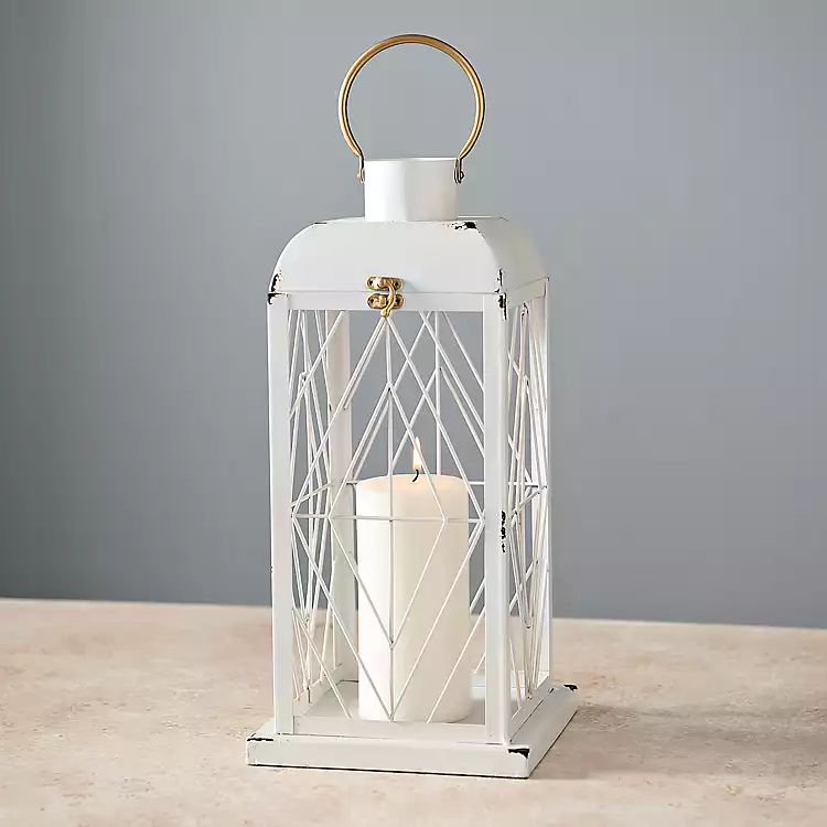 New! White Nicole Brass Handle Lantern | Kirkland's Home