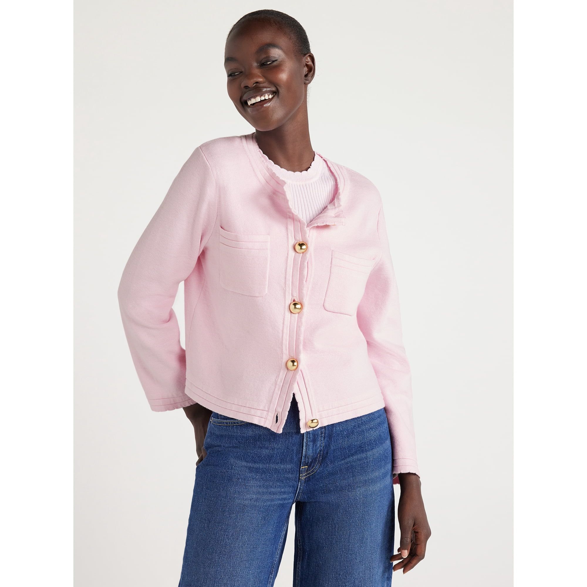 Free Assembly Women’s Chest Pocket Cardigan Sweater with Long Sleeves, Midweight, Sizes XS-XXL | Walmart (US)