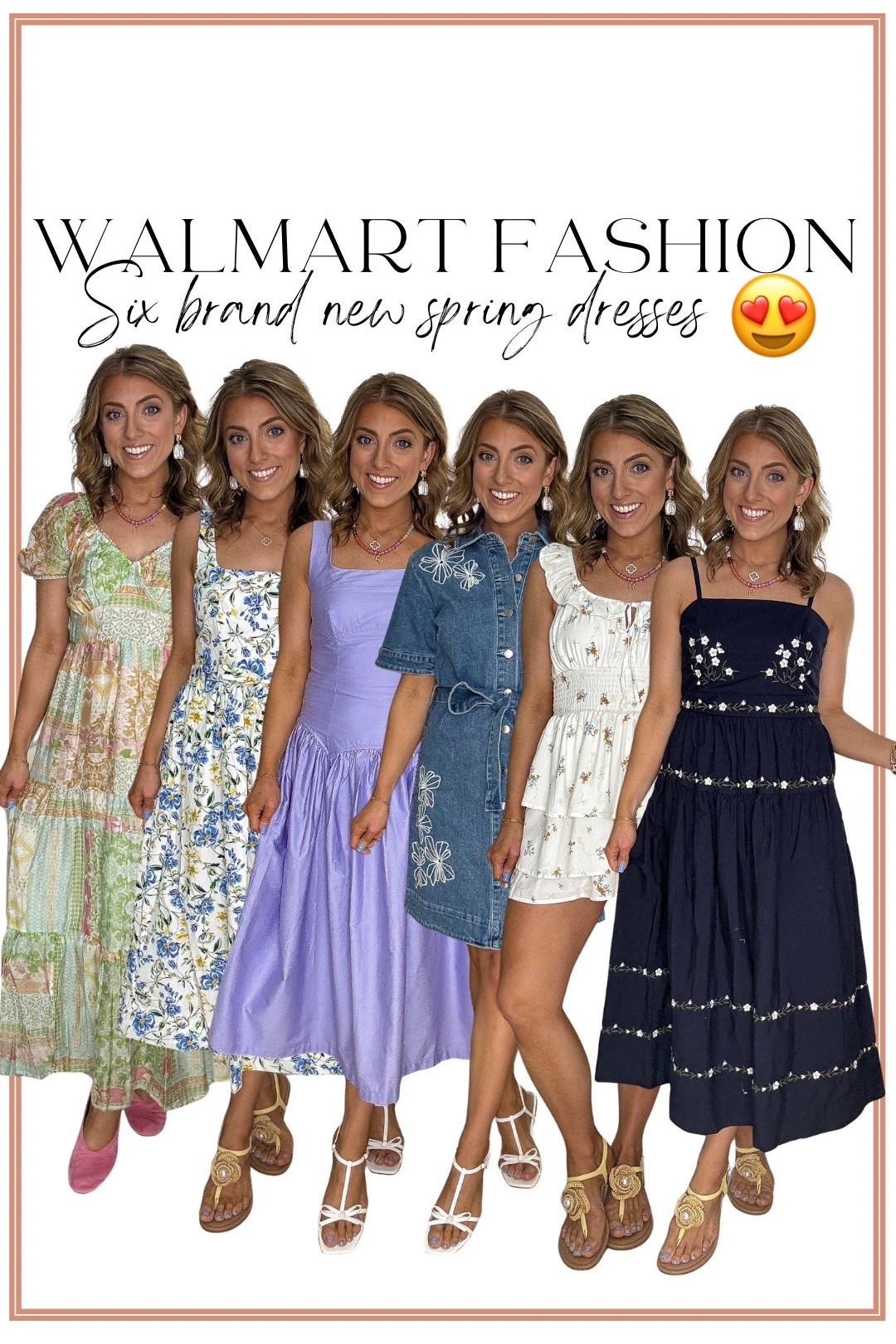 Walmart fashion is absolutely winning this spring 🌸 I found six brand new Walmart spring dresses and every single one is SO good!

From floral midi dresses and feminine tiered silhouettes to a denim embroidered dress and classic navy floral, these pieces look like they came from a much higher-end boutique but they’re all from Walmart’s new spring arrivals. The details are incredible — embroidery, smocking, florals, soft pastels, and easy breezy fabrics that are perfect for spring events, Easter outfits, vacation, date night, or everyday mom life.

I love finding affordable dresses that still feel elevated, and Walmart has really been delivering lately. These are the kind of dresses you can throw on with sandals and instantly look put together.

If you’re looking for cute spring dresses, affordable fashion, or new Walmart clothing finds, these are definitely worth grabbing before they sell out!

#WalmartFashion #WalmartFinds #WalmartStyle #WalmartNewArrivals #SpringDresses #AffordableFashion #SpringOutfits #WalmartHaul #MomStyle #EverydayStyle #SpringFashion #BudgetFashion #DressSeason

#LTKootd #LTKPetite