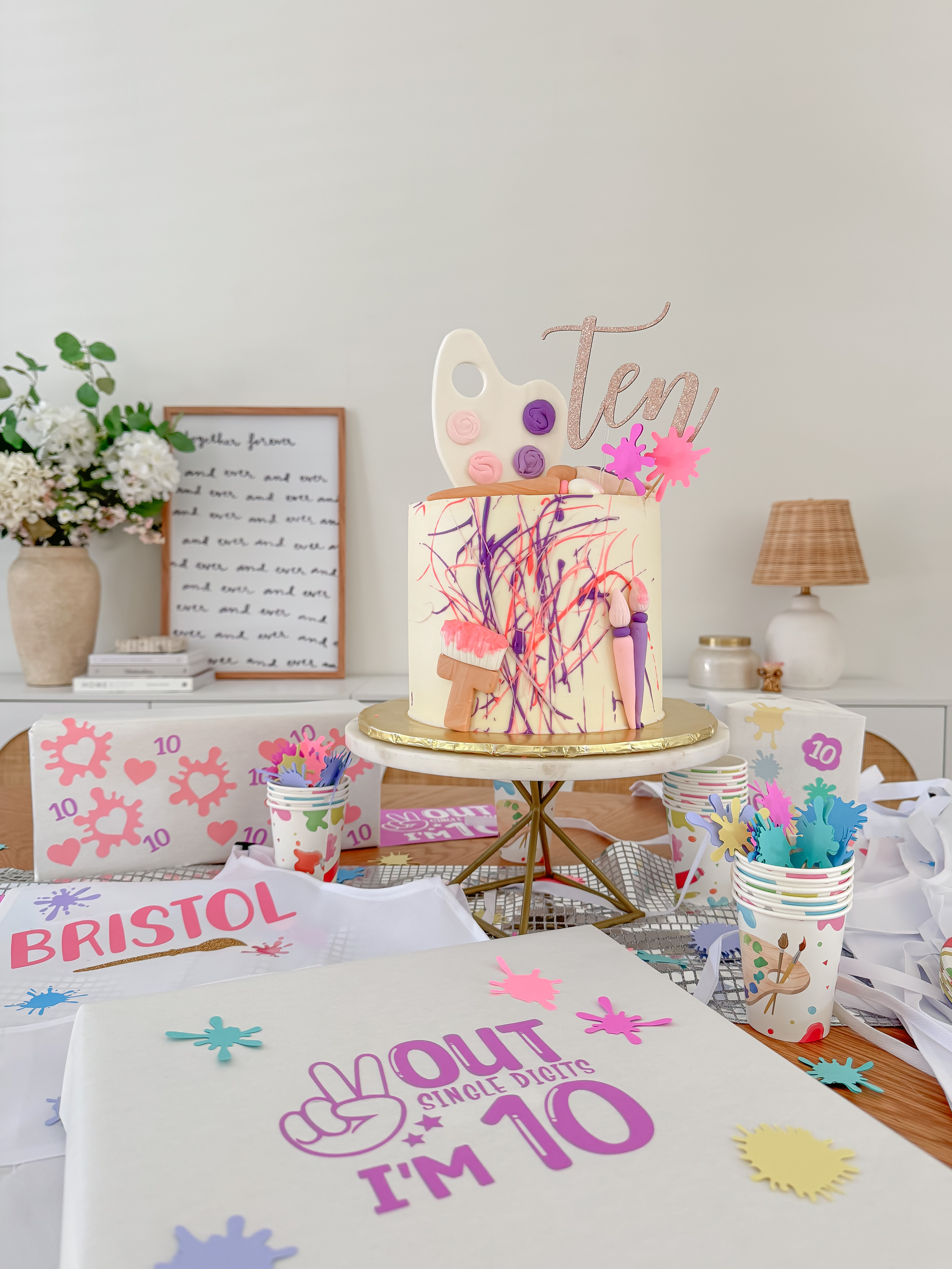 10th Birthday Art Party 🎉 🎂 
Made the aprons, cake topper, and wrapping paper with my Cricut

#LTKKids #LTKFamily #LTKParties