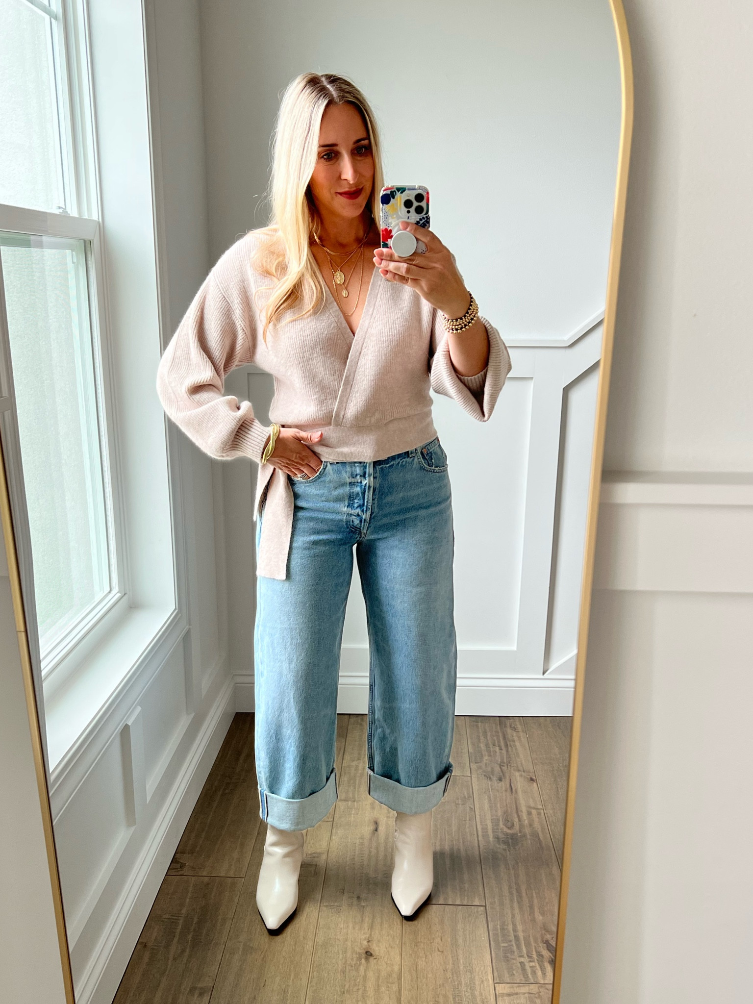 Citizens Ayla Jeans 

Wide leg jeans rolled up with thick cuff.  An roll down jeans for a full length. Run large, size down. 

WAYF wrap sweater 

Western style booties

#falloutfit #gno #dayenight #citizens #rolledjeans #wideleg #sweater #nordstrom #booties 



#LTKover40 #LTKstyletip #LTKSeasonal