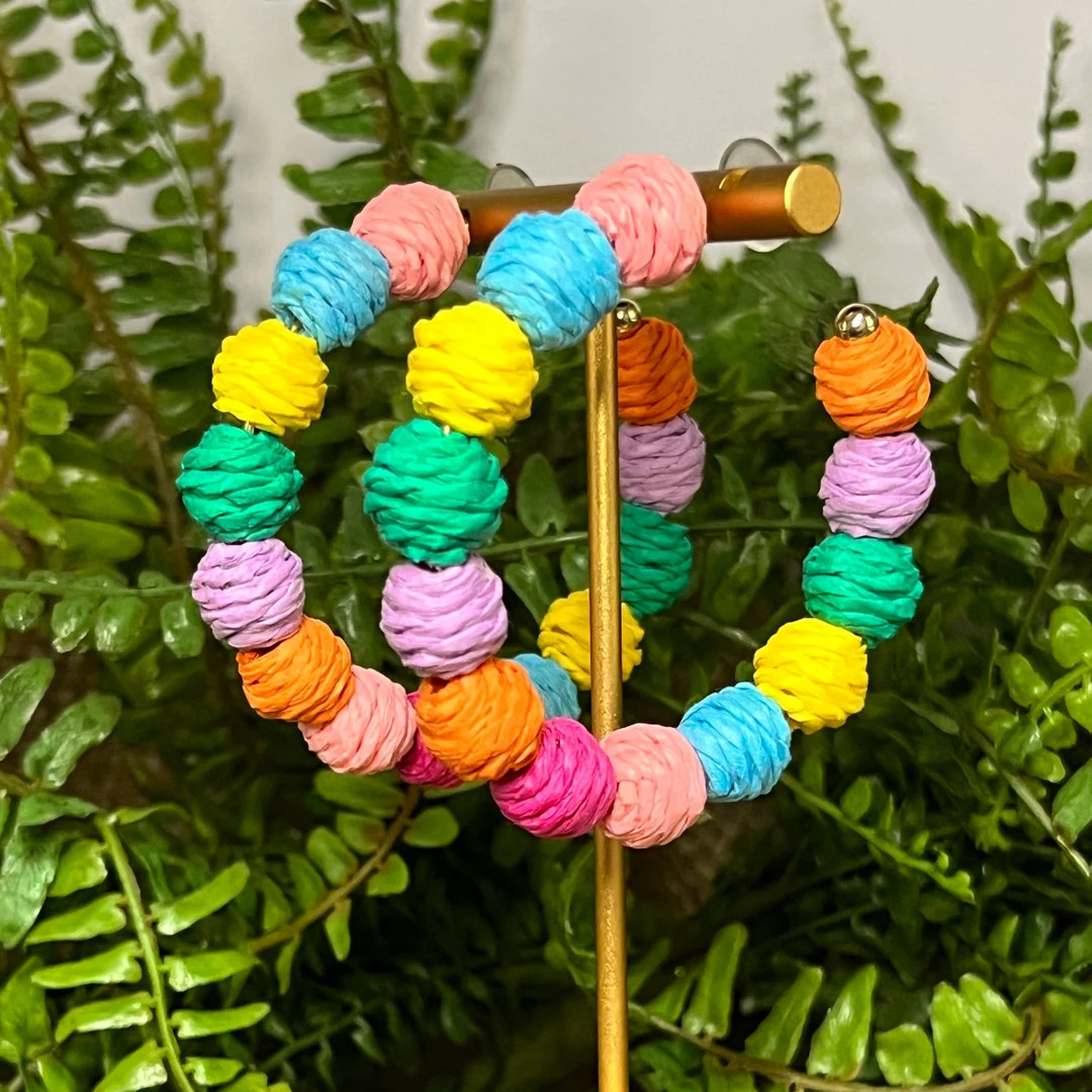 Rattan Multicolor Bead Hoop Earrings Straw Bead Earrings - Etsy | Etsy (US)