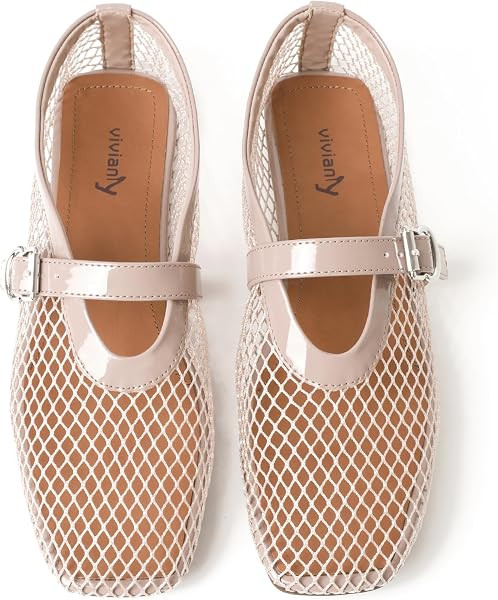vivianly Mesh Ballet Flats for Women Mary Jane Flats Comfy Fishnet Shoes     Breathable Mesh,Comf... | Amazon (US)