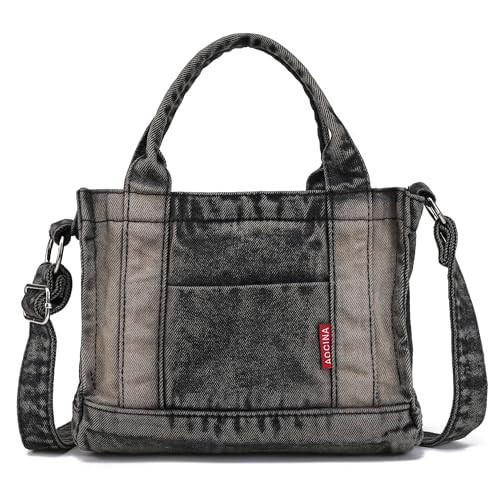 AOCINA Denim Purse Jean Tote Bag for Women Crossbody Shoulder Weekend Bags Denim Purses and Handbags for Women（E-Small Black | Amazon (US)