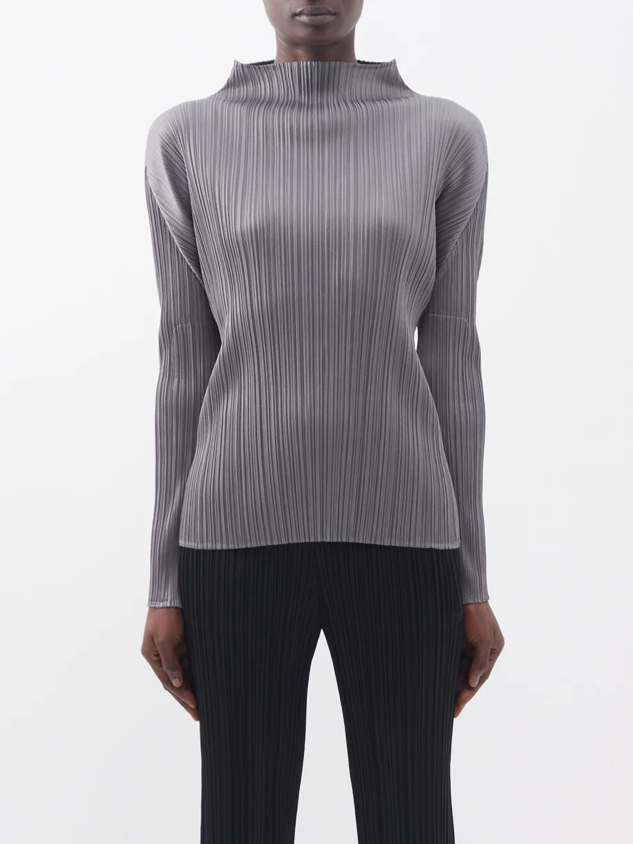 High-neck technical-pleated top | Matches (UK)