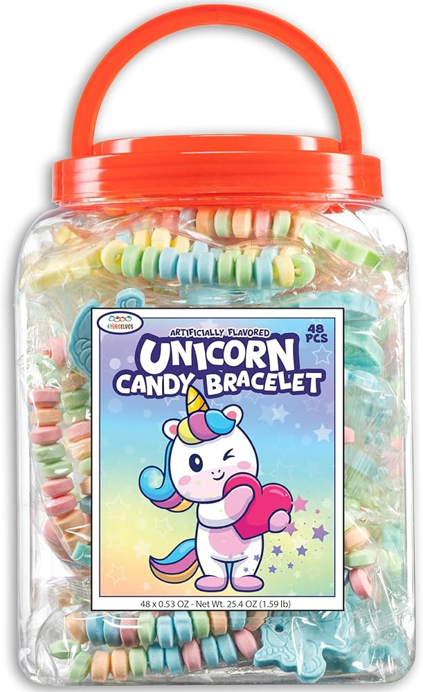 48 Unicorn Candy Bracelets, Individually Wrapped Jewelry for your Unicorn Themed Party, Bulk Cand... | Amazon (US)