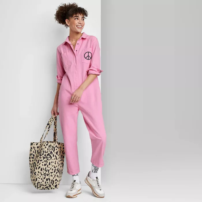Women's Ascot + Hart Utility Long Sleeve Graphic Jumpsuit - Pink | Target
