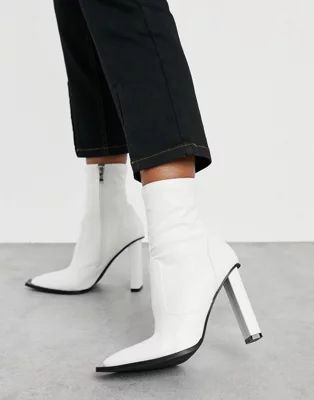 RAID Lavinia heeled sock boots with square toe in white | ASOS (Global)