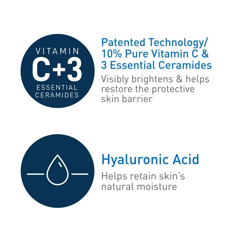 CeraVe Vitamin C Serum for Face with Hyaluronic Acid, Skin Brightening and Fragrance-Free Serum, ... | Walmart (US)