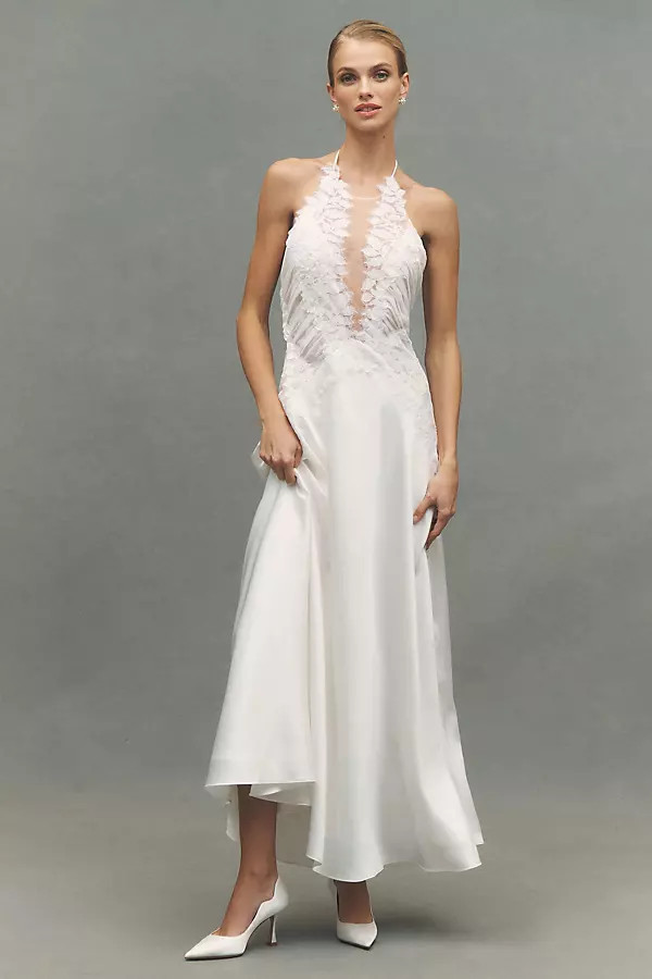 BHLDN Lace Satin Maxi Dress | Anthropologie (US)