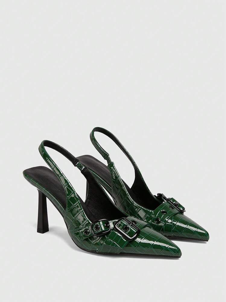 Cuccoo CUCCOO GRLICON Women's Bowknot Decor High Heel Back Strap Pumps, Burgundy For And Vibe And... | SHEIN