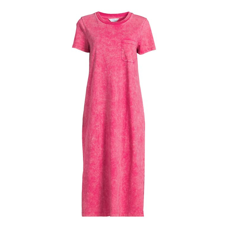 Time and Tru Women's Midi T-Shirt Dress with Short Sleeves, Sizes XS-3XL | Walmart (US)