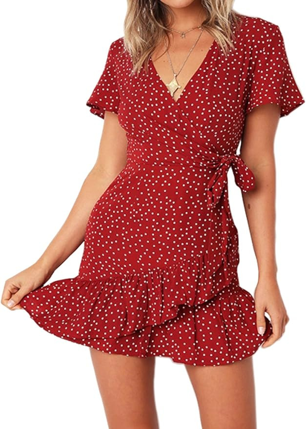 Relipop Summer Women Short Sleeve Print Dress V Neck Casual Short Dresses | Amazon (US)