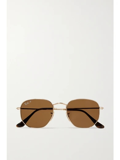 Ray-Ban - Hexagon-frame Polarized Gold-tone Sunglasses | NET-A-PORTER (US)