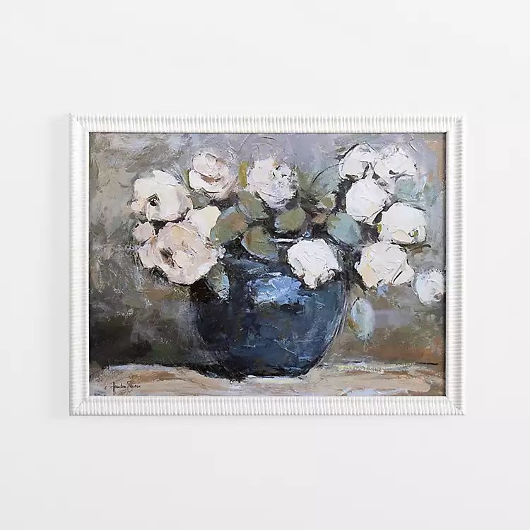New! White Flowers in Blue Vase Framed Art Print | Kirkland's Home