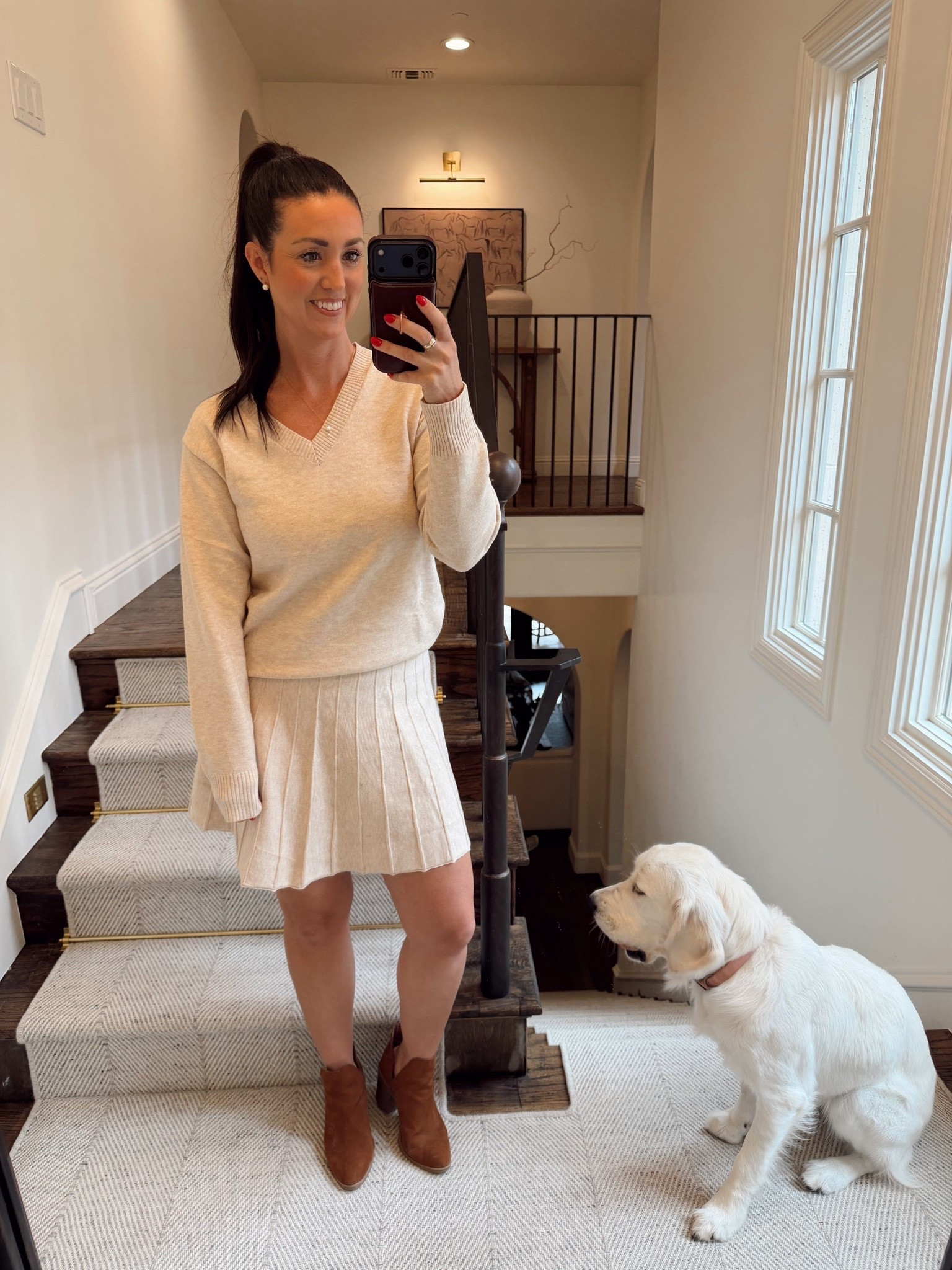 Cutest sweater skirt set from Amazon! Skirt is a lot longer than in the listing photos. This would look cute with high boots too! Great transitional fall look.

#LTKOver40 #LTKSeasonal #LTKootd