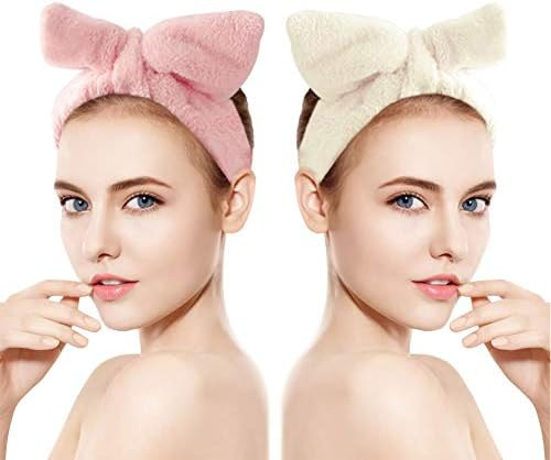 Microfiber Bowtie Headbands Facial Makeup Headband Wash Spa Yoga Sports Shower Adjustable Elastic... | Amazon (US)