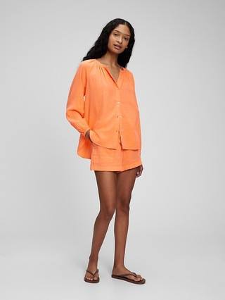 Crinkle Gauze Boatneck Button-Front Top | Gap (US)