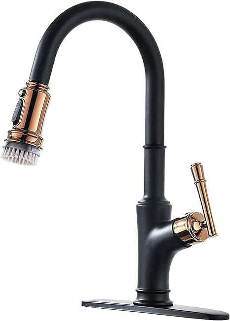 APPASO Matte Black & Rose Gold Kitchen Faucet with Pull Down Sprayer - Brass Single Handle High A... | Amazon (US)