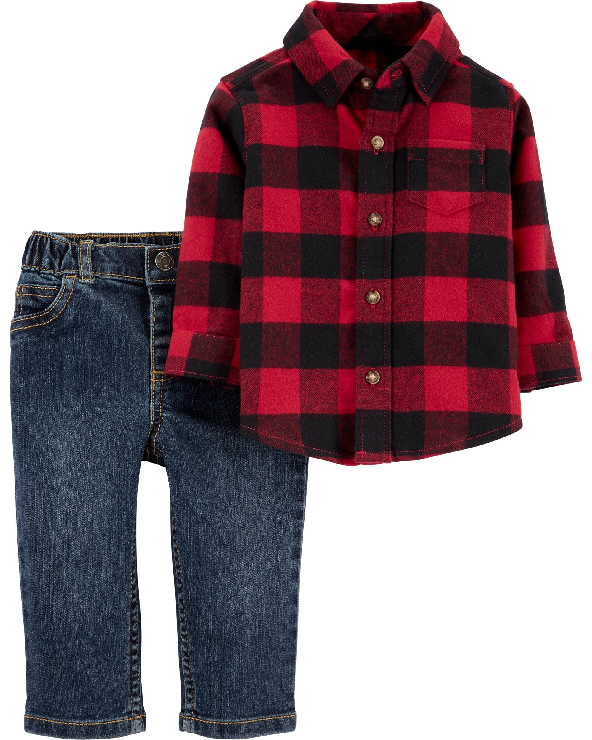 2-Piece Buffalo Check Button-Front Top & Denim Pant Set | Carter's