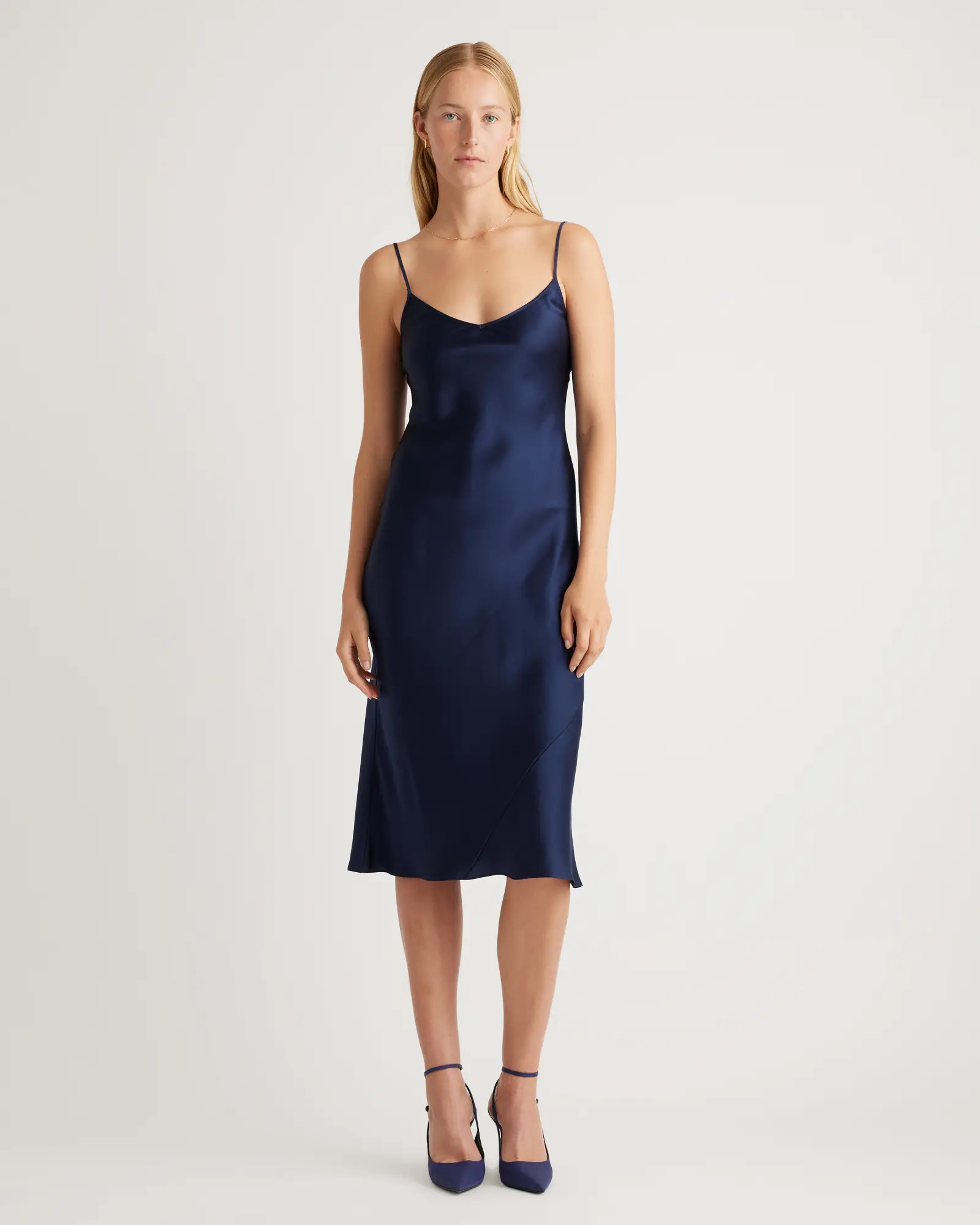 Navy 100% Washable Silk Slip Dress | Quince