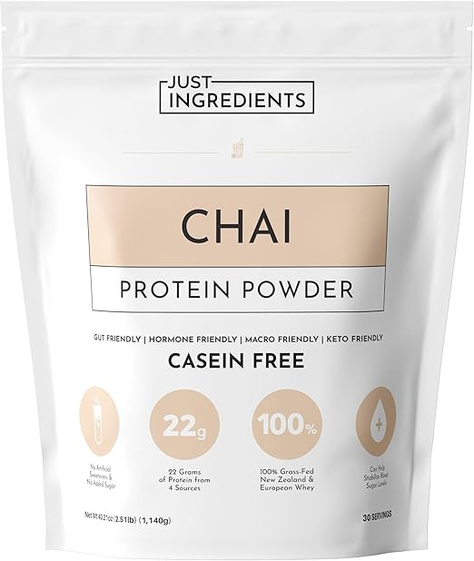 JUST INGREDIENTS Chai Protein Powder – 30-Serving Blend with 100% Grass-Fed Whey & Organic Plan... | Amazon (US)