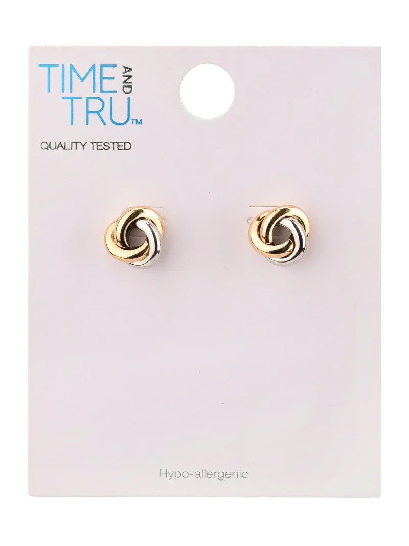 Time and Tru Adult Women's Gold Tone and Silver Tone Knot Post Metal Earring | Walmart (US)