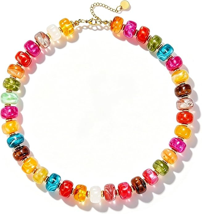 Chunky Colorful Beaded Necklaces for Women Big Bead Boho Choker Necklace Trendy Heart Statement N... | Amazon (US)
