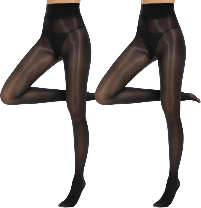 Yilanmy 2 Pairs Shiny Pantyhose for Women, 15D Shimmer Sheer Tights High Waist Silky Oil Glossy P... | Amazon (US)