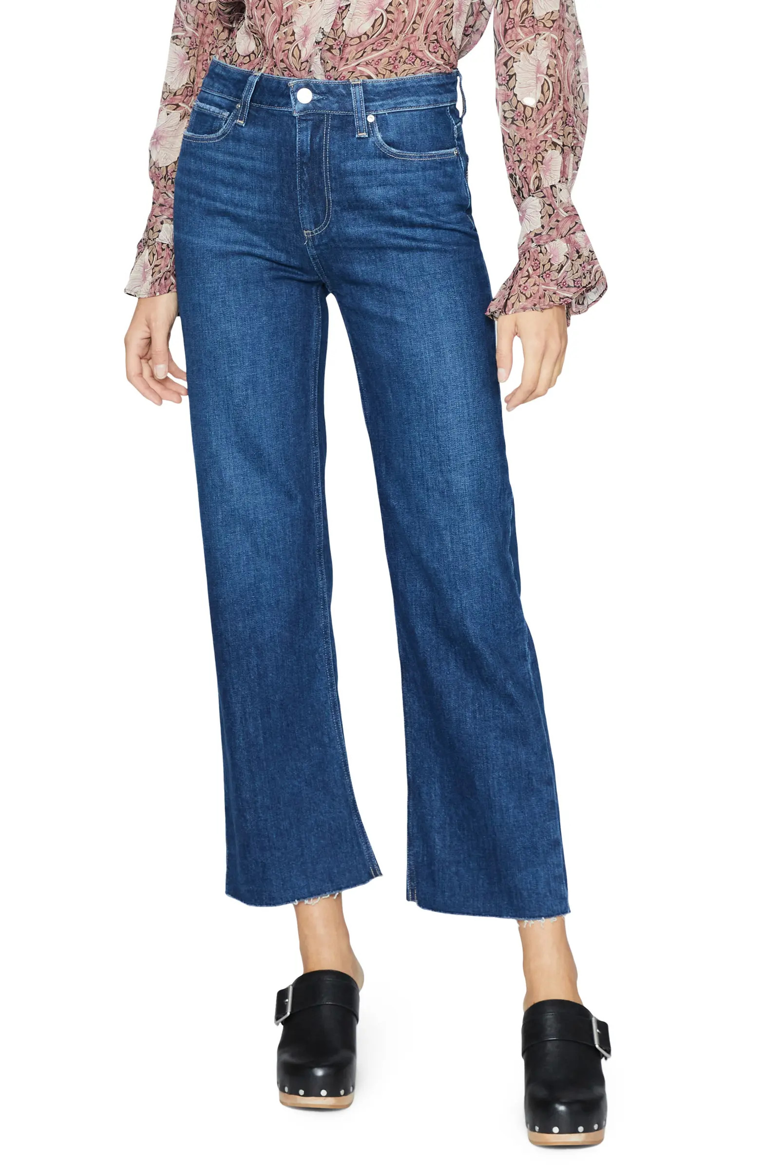 PAIGE Leena High Waist Raw Hem Wide Leg Jeans | Nordstrom | Nordstrom