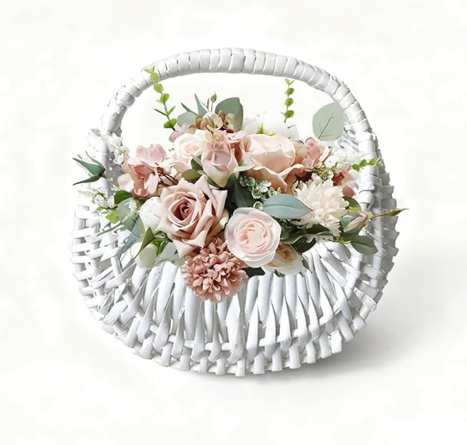 Wicker Flower Girl Basket White,Small White Basket for Wedding Flower Girl or Picnic | Amazon (US)