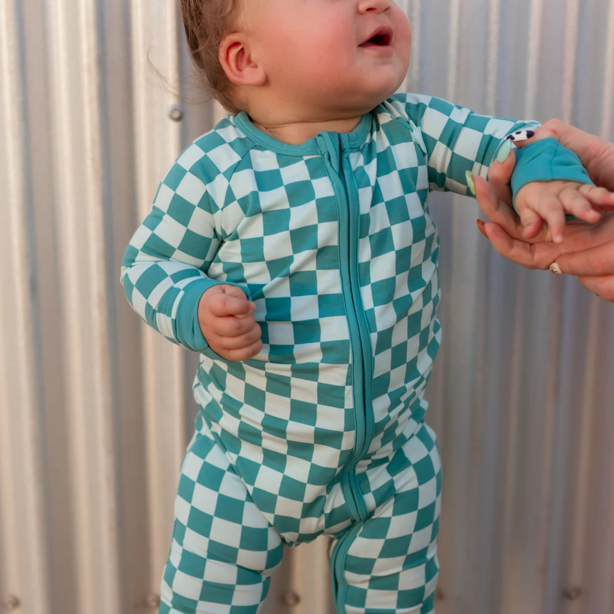 Infant Romper in Teal and Blue Checkered | Silks Design