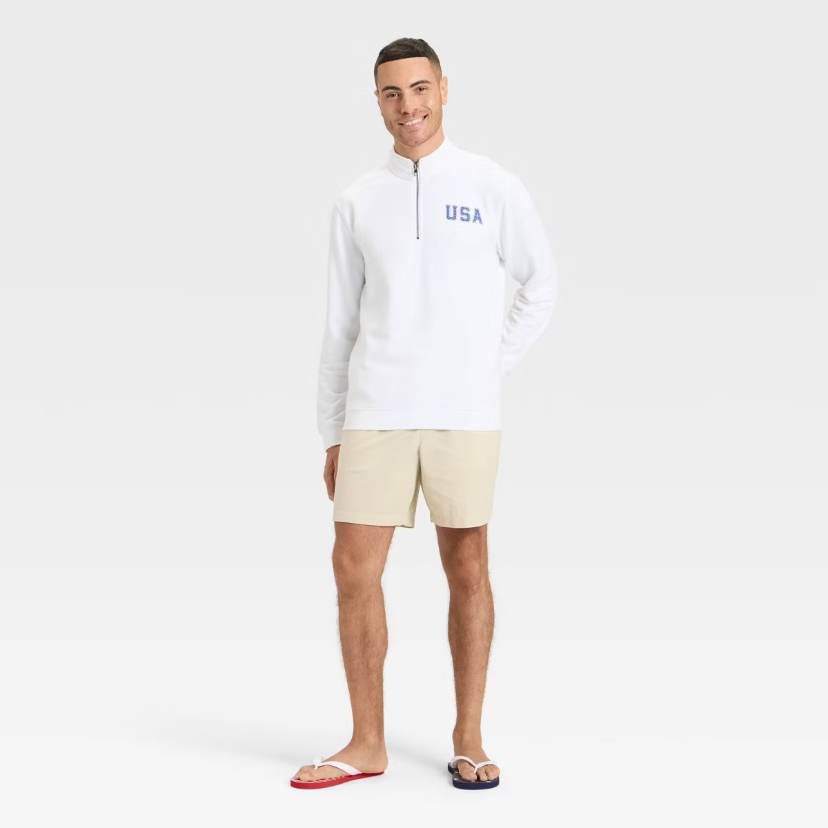 Men's USA Fleece 1/4 Zip Sweatshirt - Goodfellow & Co™ White | Target