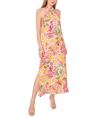 Vince Camuto Women's Halter Tie-Back Printed Dress - Macy's | Macy's