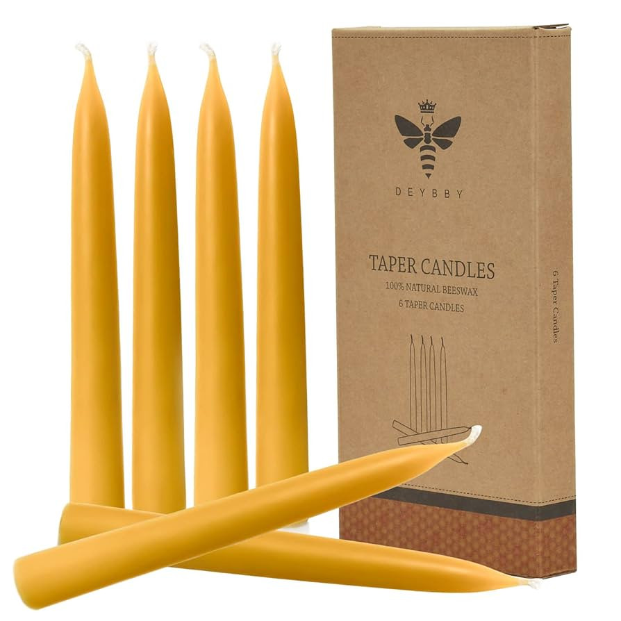 Natural Beeswax Taper Candles, DEYBBY Smokeless and Dripless Beeswax Candles, Long Lasting Burnin... | Amazon (US)