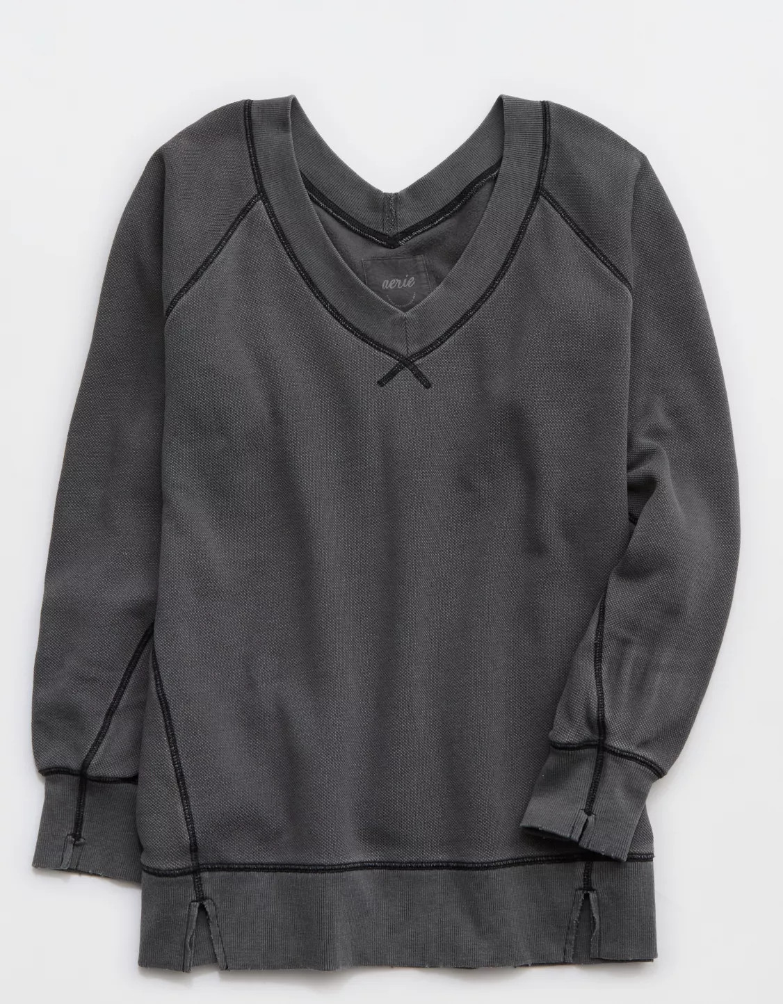 Aerie Downtime Textured V-Neck Sweatshirt | American Eagle Outfitters (US & CA)