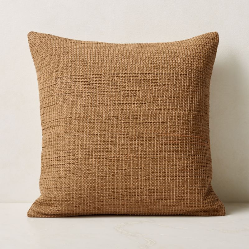 Hendrix Woven Light Brown Leather Modern Throw Pillow with Feather-Down Insert 20'' | CB2 | CB2