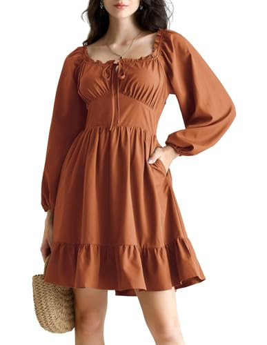Renaissance Corset Dress Long Sleeve Off The Shoulder Fall Dresses for Women Red-Brown XXL | Amazon (US)