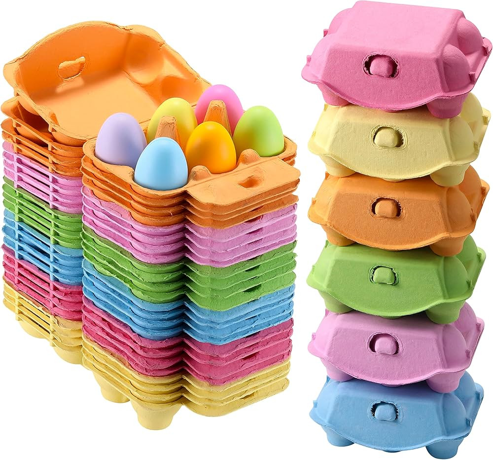 Half Dozen Colored Egg Cartons, 24 Pack - Natural Pulp Paper, 6 Count Reusable Egg Holder Basket,... | Amazon (US)