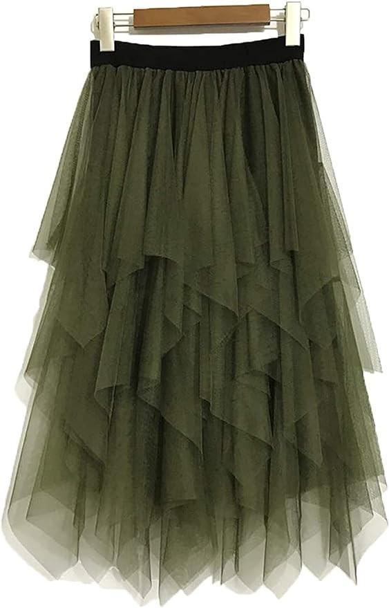 LBKKC Women's Tulle Skirt Formal High Low Asymmetrical Midi Tea-Length Elastic Waist Tutu Skirts | Amazon (US)