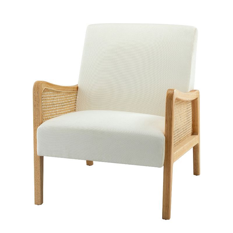 Acestes Wooden Upholstered Accent Chair Armchair with Rattan Arms | ARTFUL LIVING DES... | Target
