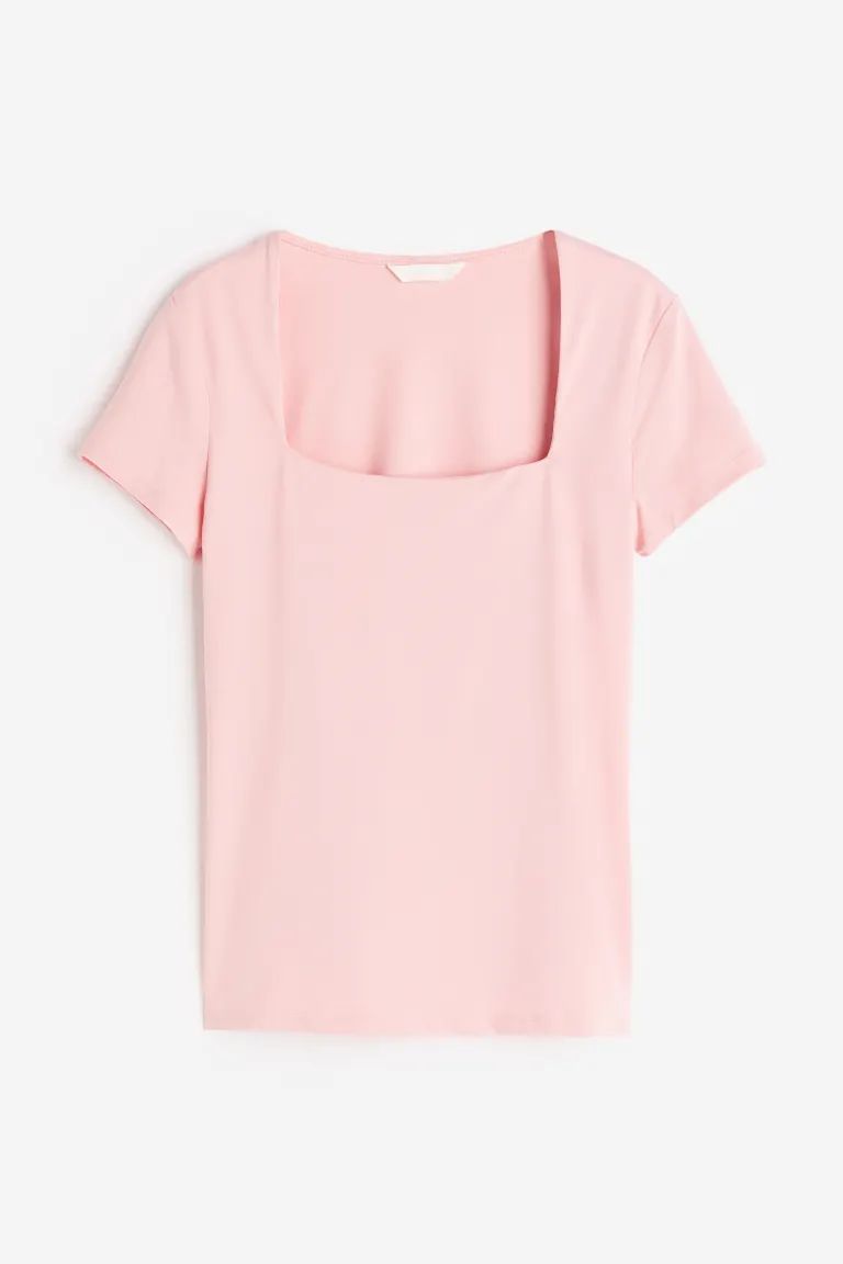 Square-neck Top - Light pink - Ladies | H&M US | H&M (US + CA)