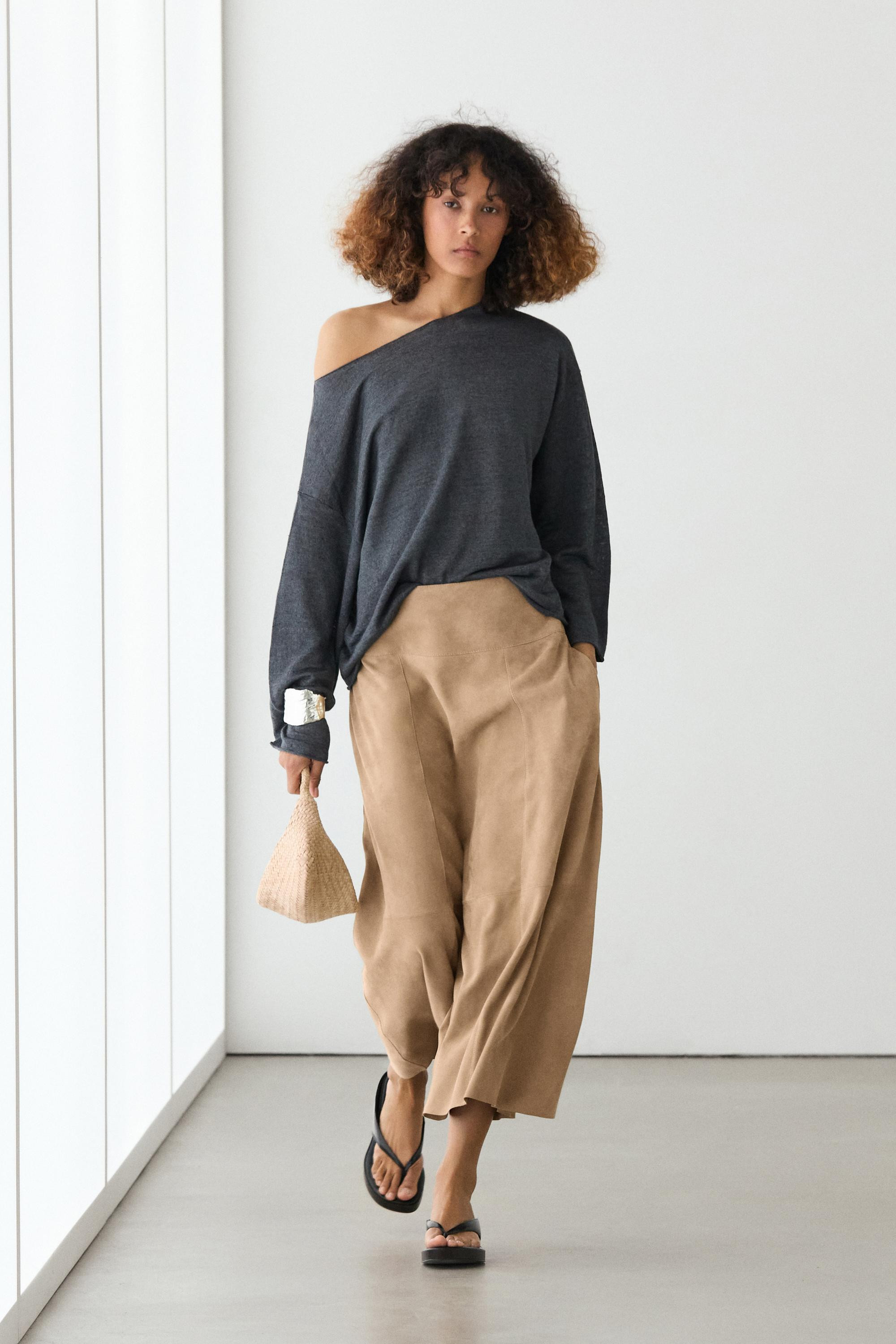 Suede flared midi skirt with sash | Massimo Dutti US