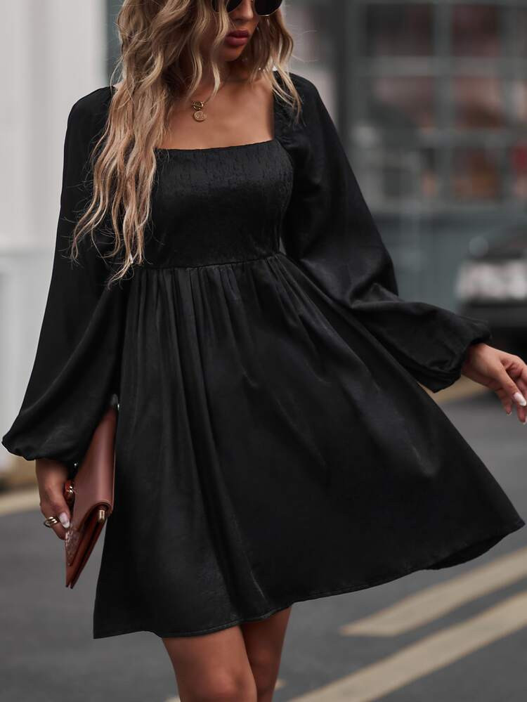 Square Neck Lantern Sleeve Dress | SHEIN